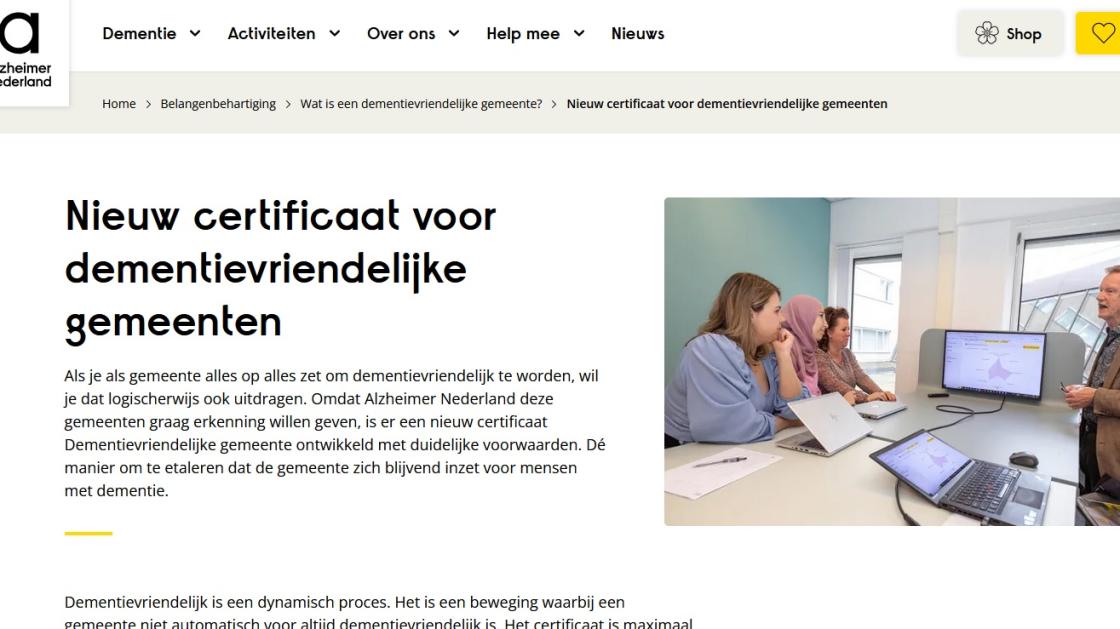 Extra inspanning voor certificaat ‘dementievriendelijke gemeente’ 